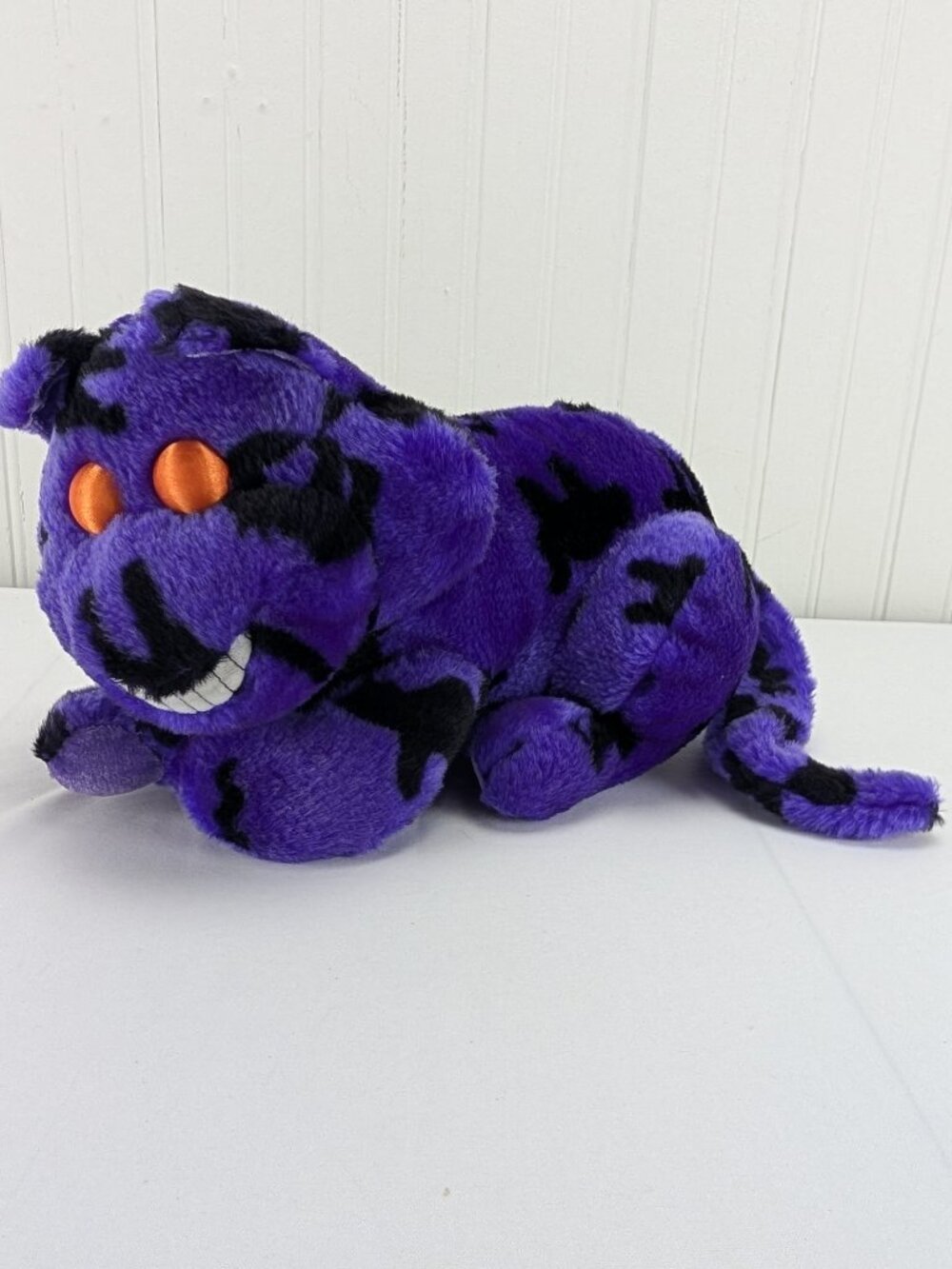 Sugar Loaf Cheshire Style Cat Purple Black Plush 12" Stuffed Animal Orange Eyes